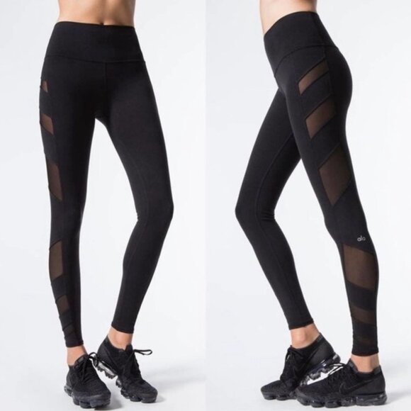 ALO Yoga Pants - Alo 'Block' High Waist Mesh Cutout Leggings - Small in Black